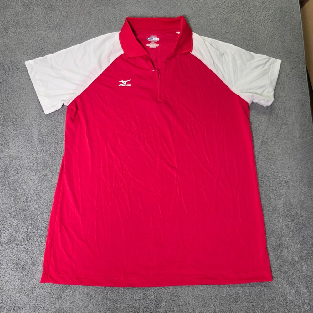 Mizuno Mens XXL Polo Shirt Red White DryLite Quarter Zip Performance Athletic